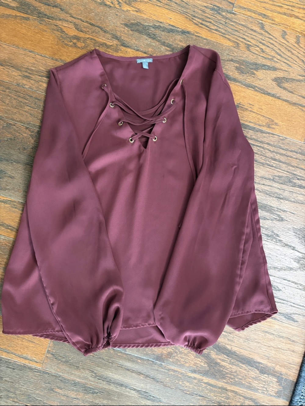 Charlotte Russe Burgundy Lace-Up Satin Blouse - Women Tops